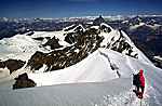 Lyskamm Abstieg mit Mont Blanc und Matterhorn